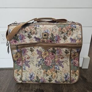 Vinrage Floral Tapestry Briefcase Wardrobe with Brown Accents